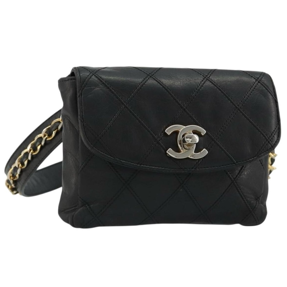 CHANEL Black Quilted Lambskin Crossbody with Gold CC Hardware